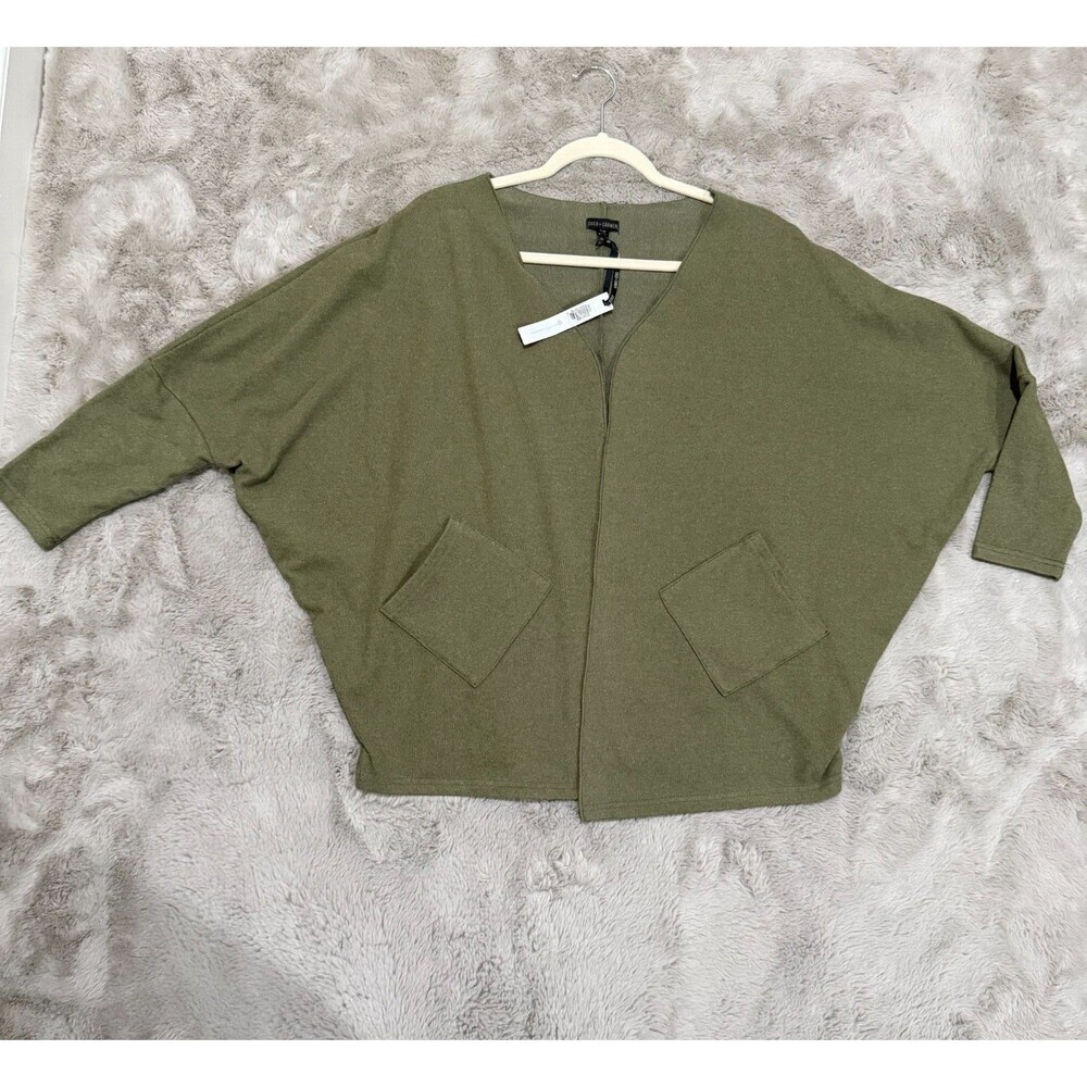 Coco + Carmen Women’s Open Front Cardigan S/M Olive Green Casual Stretch Lightwe